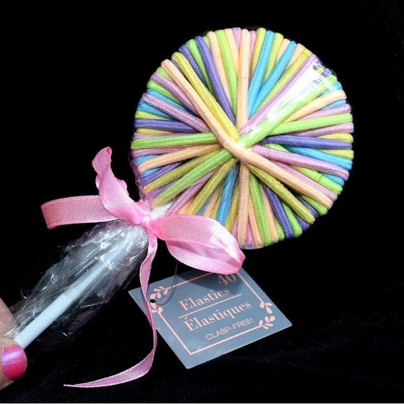 NEW SEALED 40 Multi Color Hair Ties Elastics Girls Women Lollipop Shape NWT - Picture 1 of 2